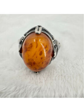 Amber Ring Vintage Estate Jewelry Large Oval Setting Size 8